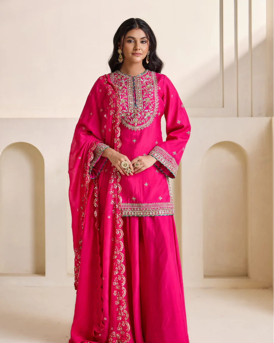 Deepika Chadha - Fucsia embroidery kurti sharara set From Heer