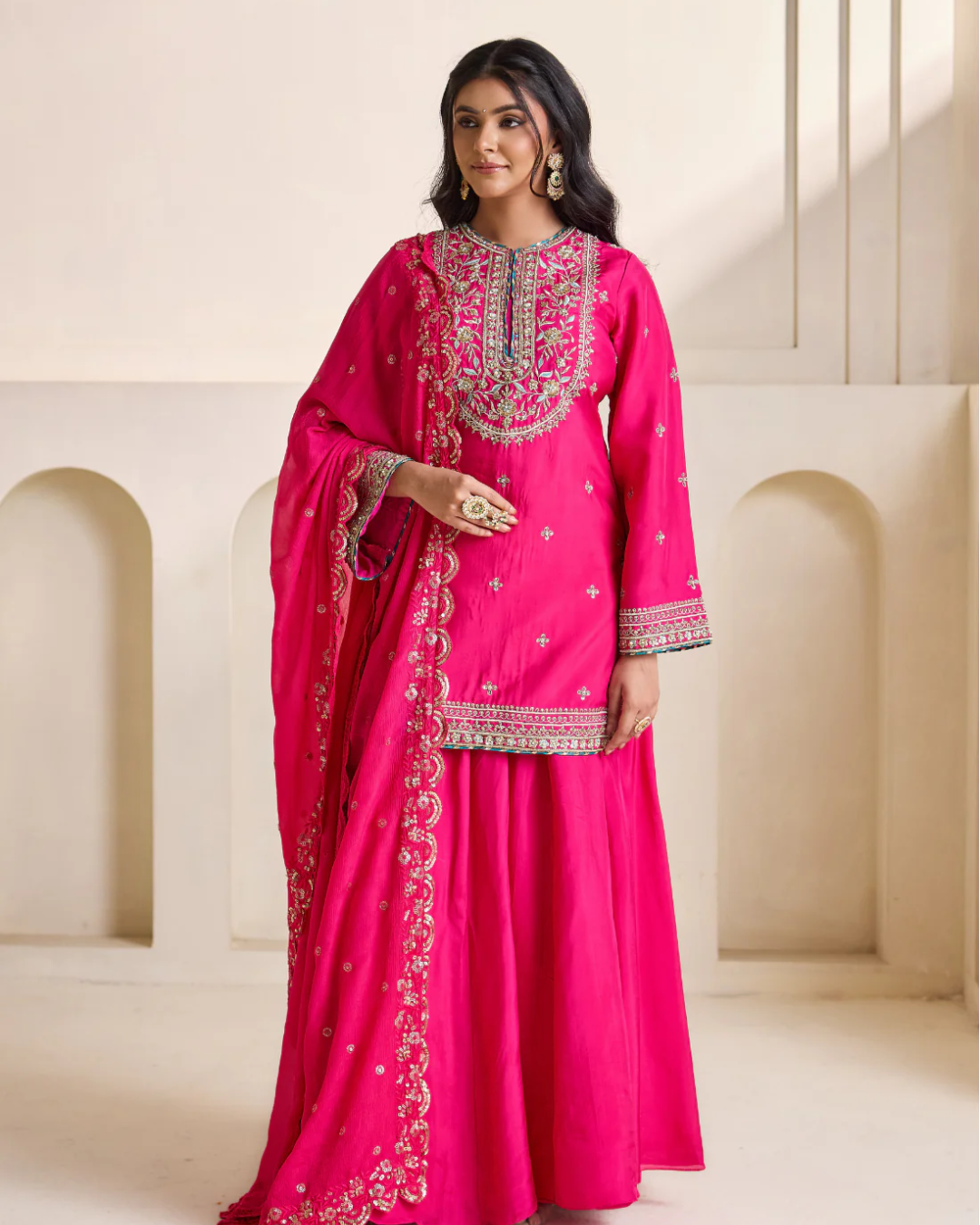 Deepika Chadha - Fucsia embroidery kurti sharara set From Heer