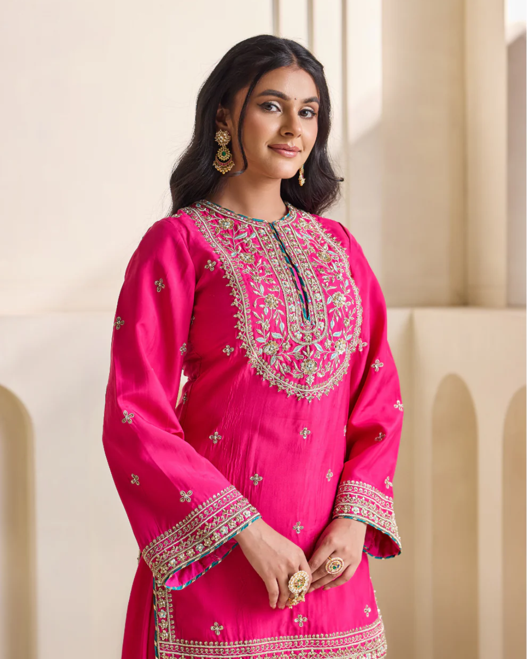 Deepika Chadha - Fucsia embroidery kurti sharara set From Heer