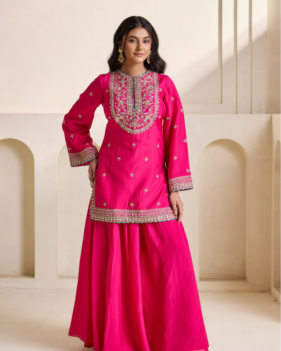 Deepika Chadha - Fucsia embroidery kurti sharara set From Heer