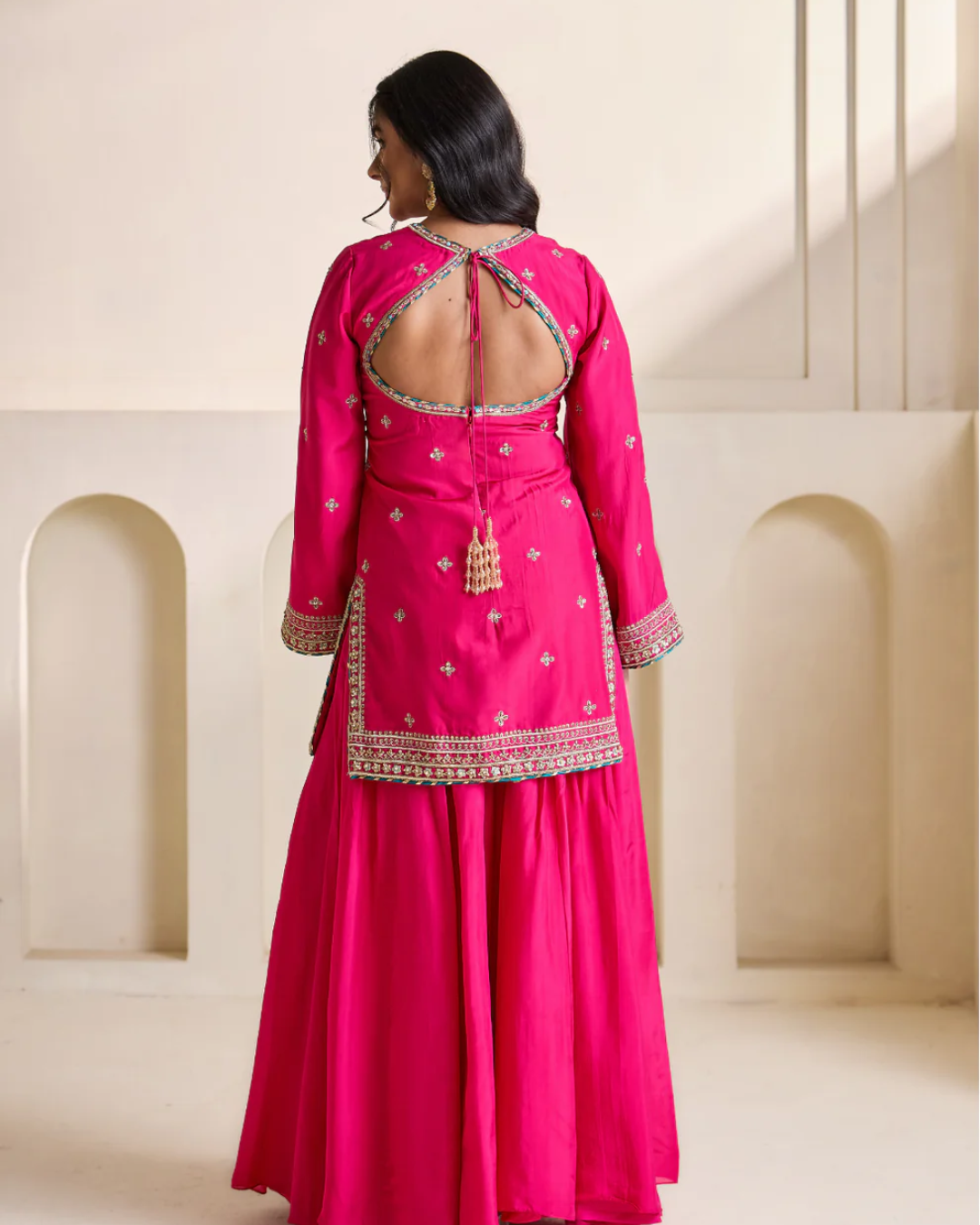 Deepika Chadha - Fucsia embroidery kurti sharara set From Heer