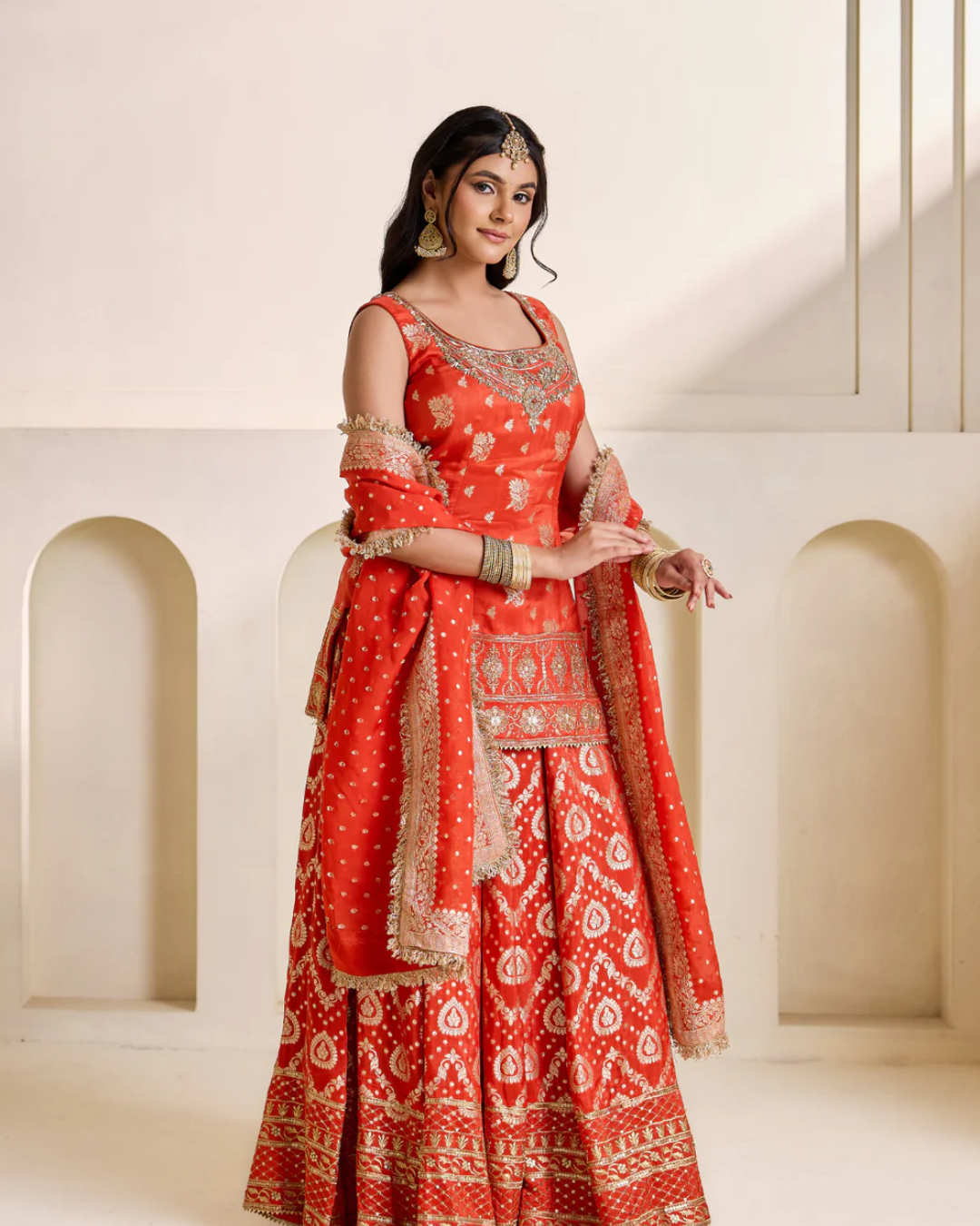 Deepika Chadha - Rust orange banarsi kurti and sharara set From Heer