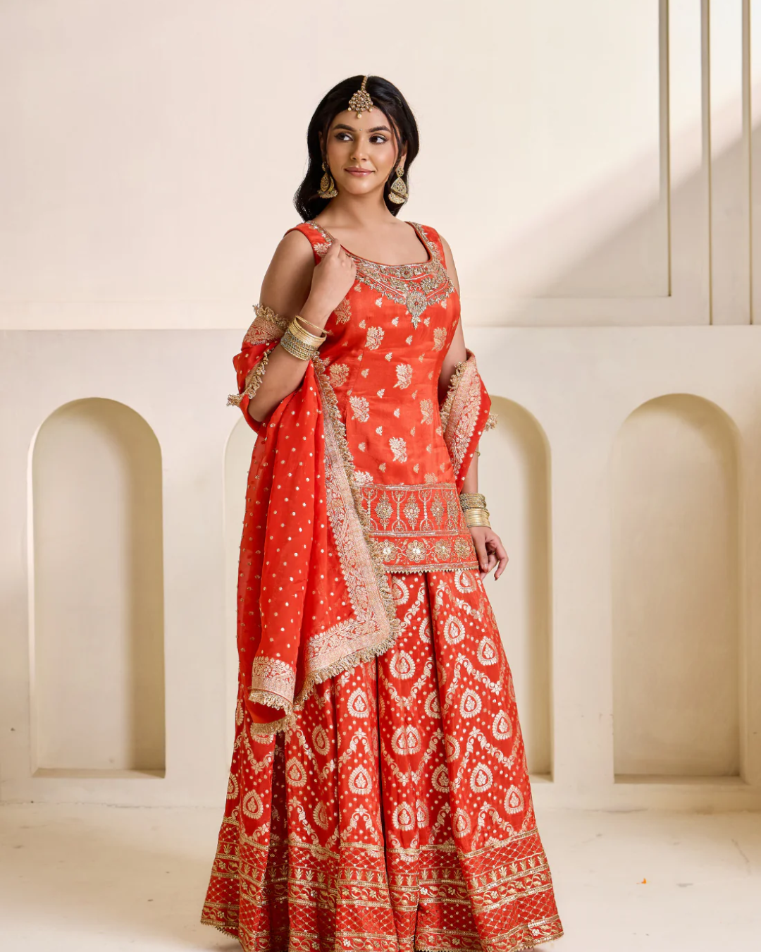 Deepika Chadha - Rust orange banarsi kurti and sharara set From Heer