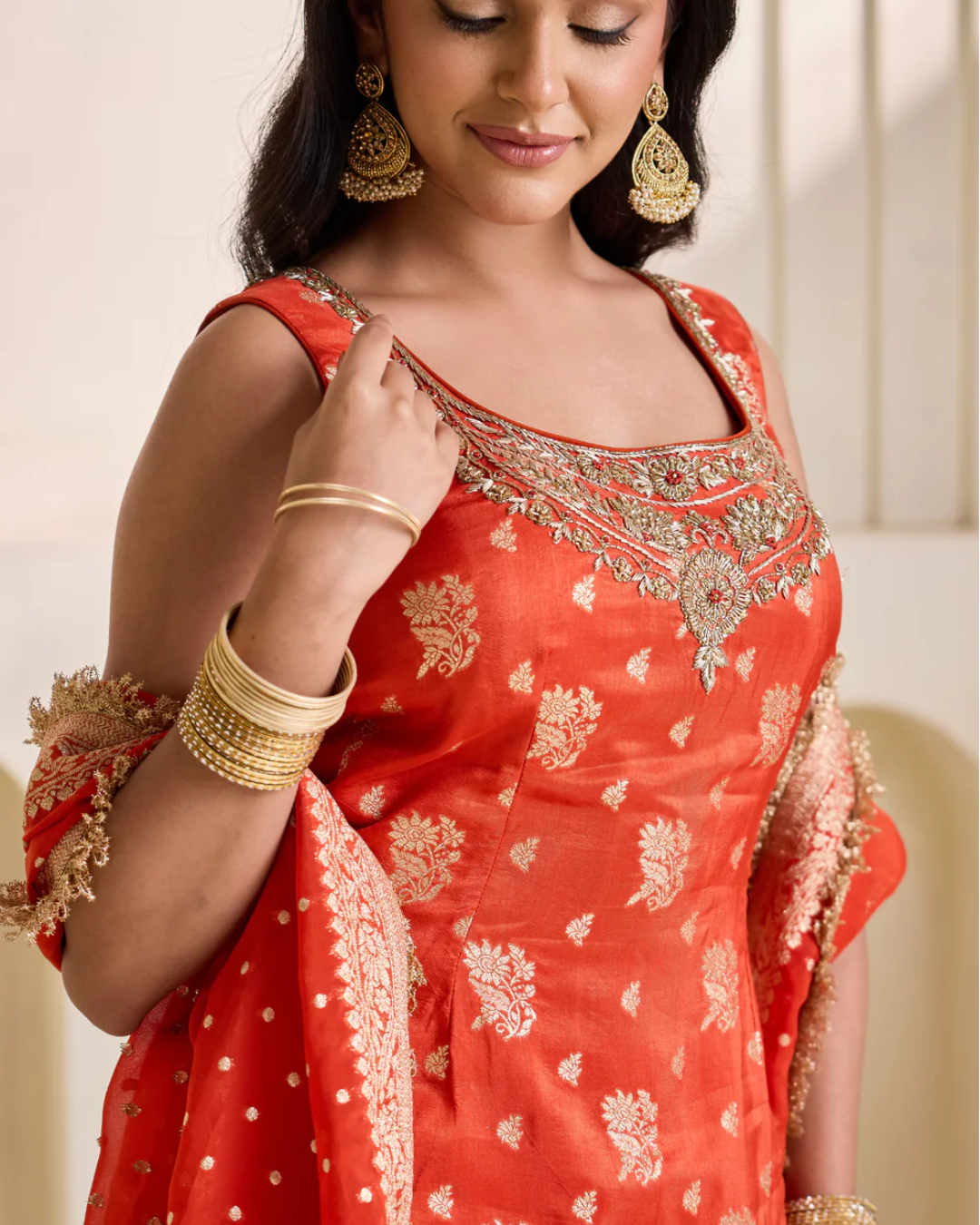 Deepika Chadha - Rust orange banarsi kurti and sharara set From Heer