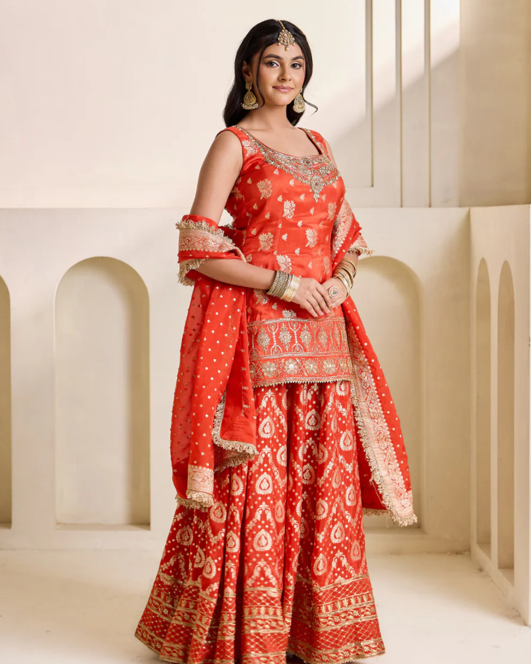 Deepika Chadha - Rust orange banarsi kurti and sharara set From Heer