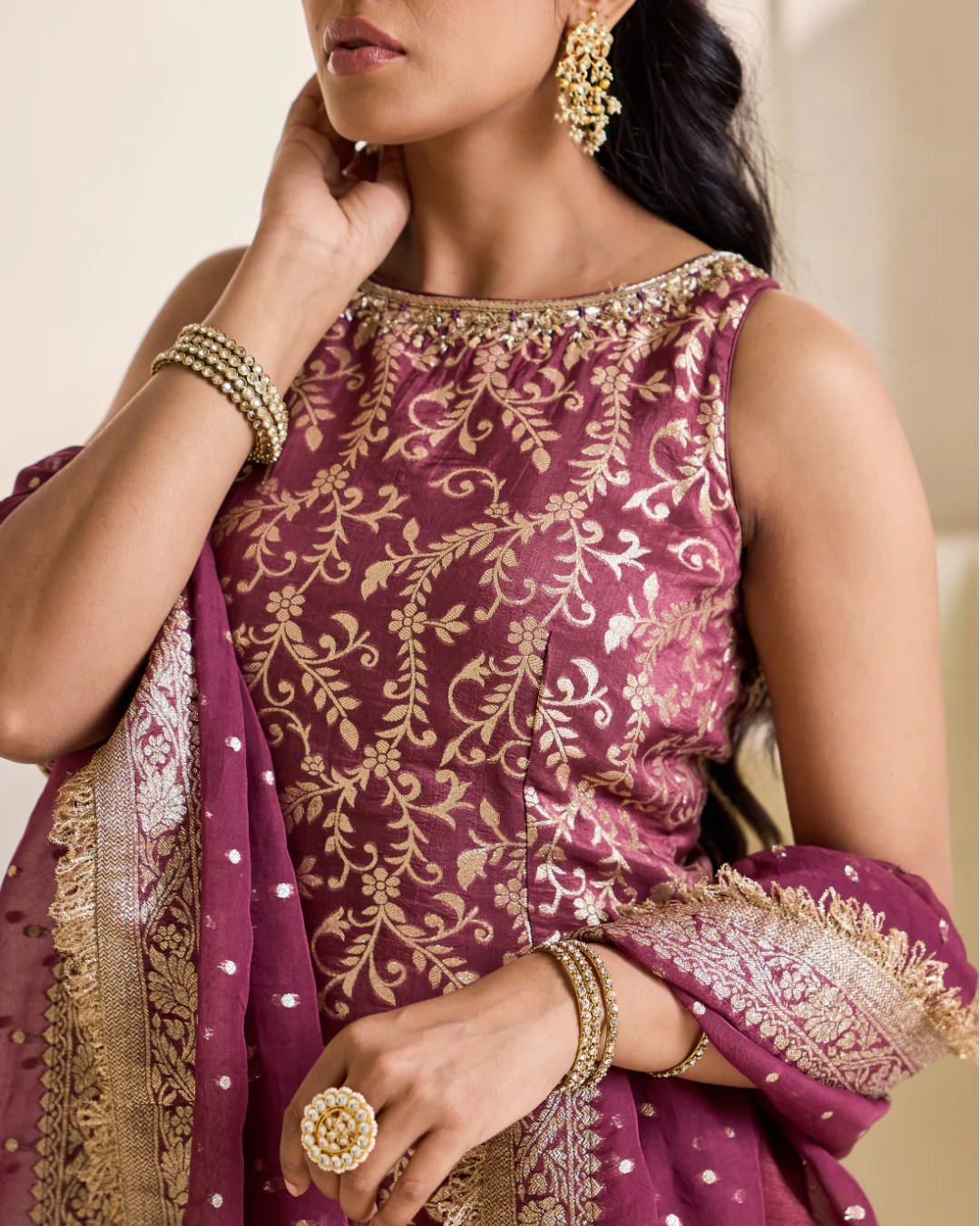 Deepika Chadha - Wine embroidery banarsi kurti amd sharara set From Heer
