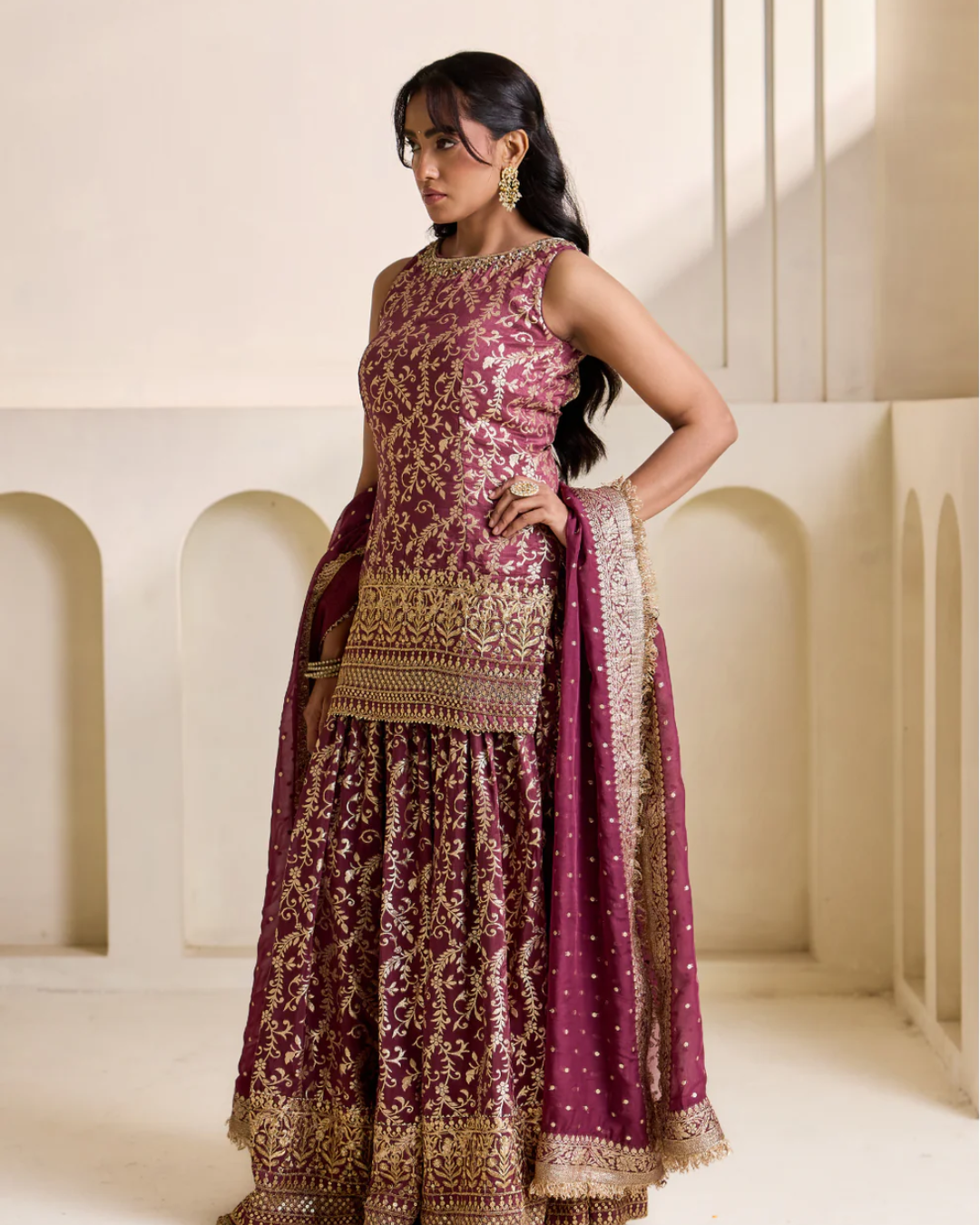 Deepika Chadha - Wine embroidery banarsi kurti amd sharara set From Heer