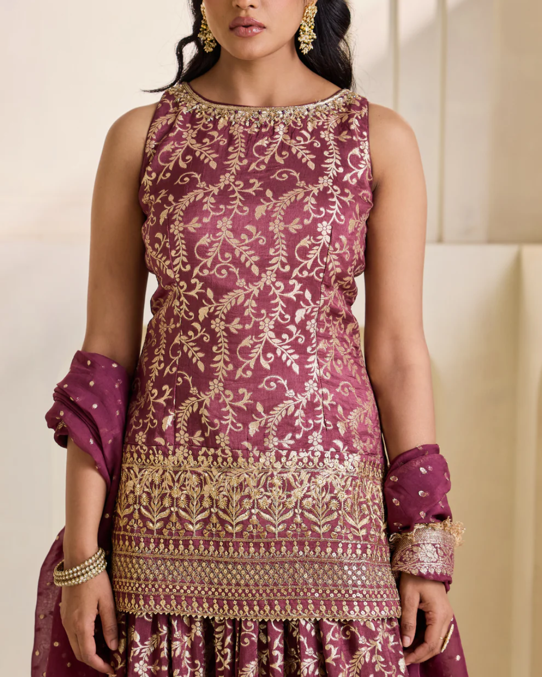 Deepika Chadha - Wine embroidery banarsi kurti amd sharara set From Heer