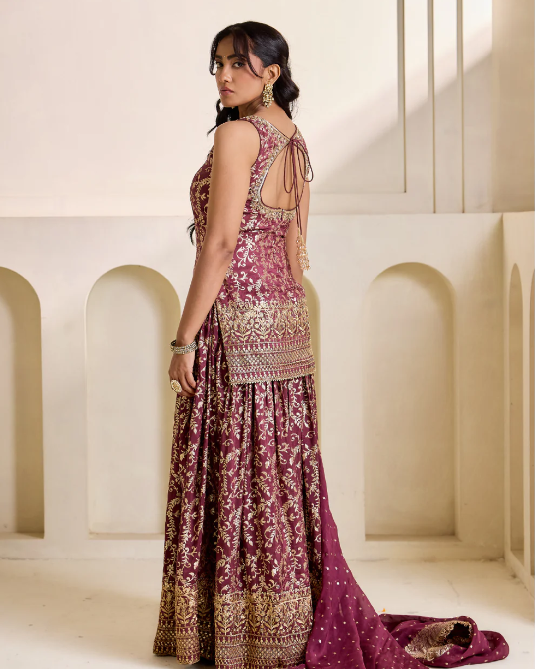 Deepika Chadha - Wine embroidery banarsi kurti amd sharara set From Heer