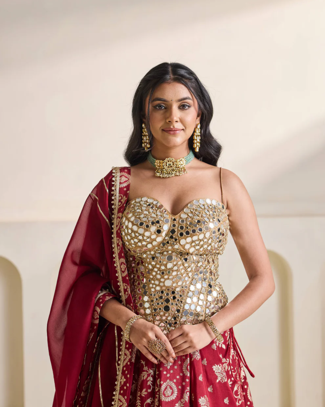 Deepika Chadha - Gold emb corset and brocade lehnga set From Heer