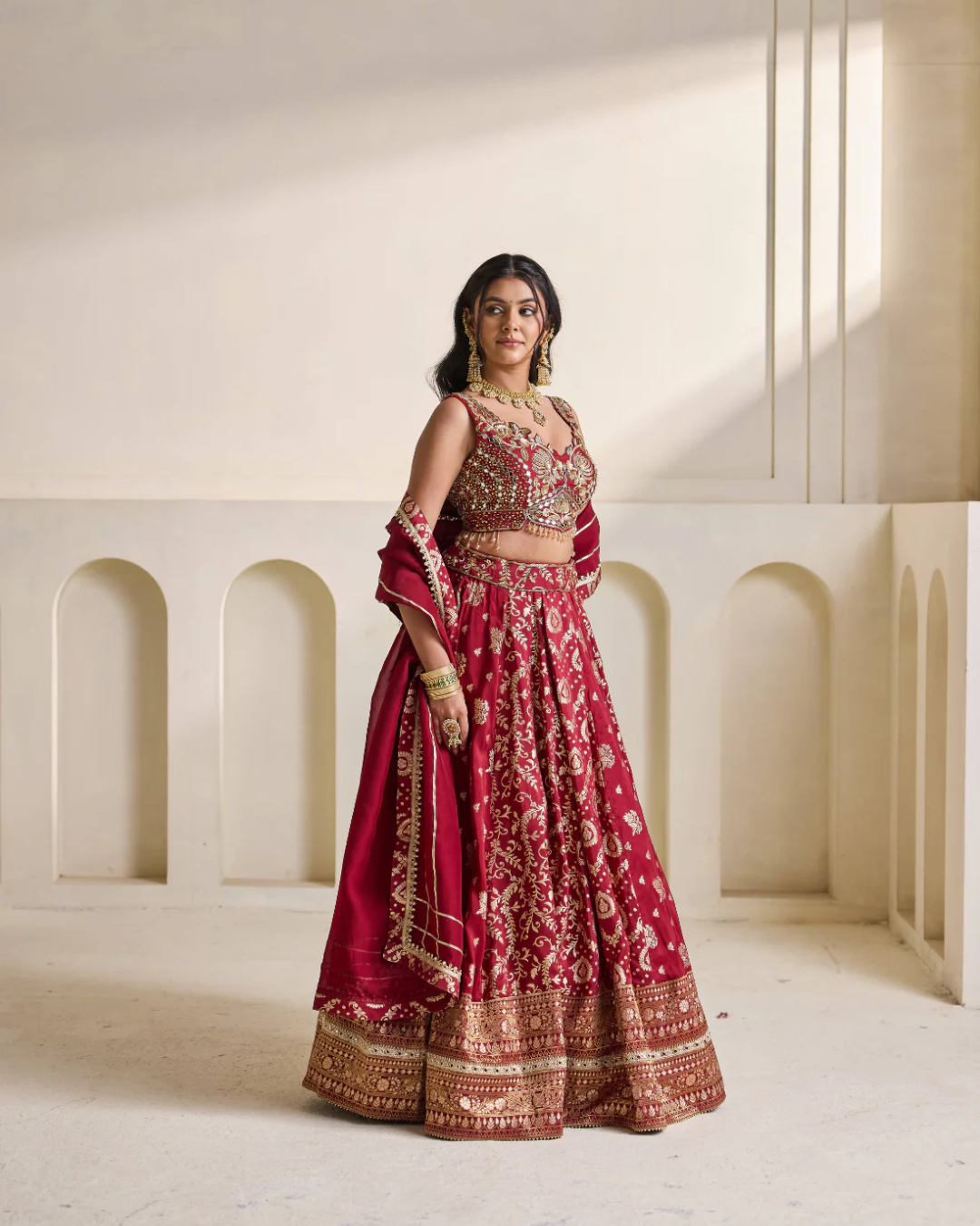 Deepika Chadha - Maroon embroidered blouse and banarsi lehnga set From Heer