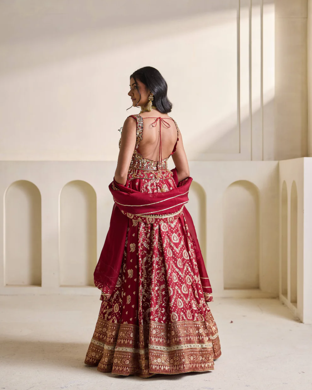 Deepika Chadha - Maroon embroidered blouse and banarsi lehnga set From Heer