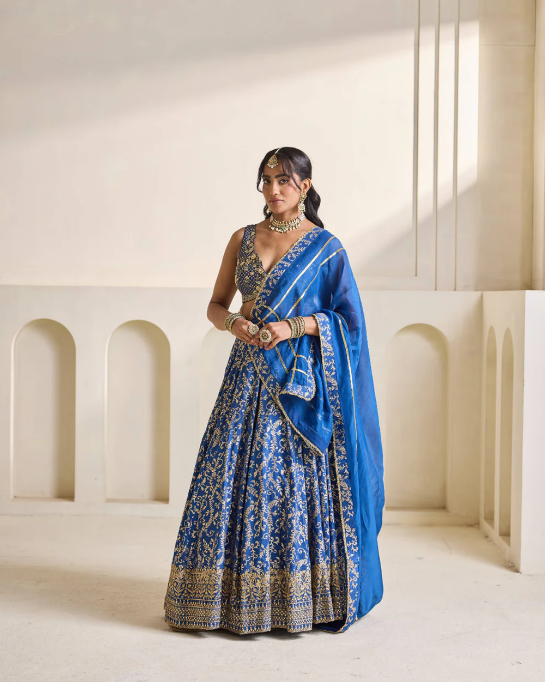 Deepika Chadha - Deep blue emb blouse and Brocade lehnga set From Heer
