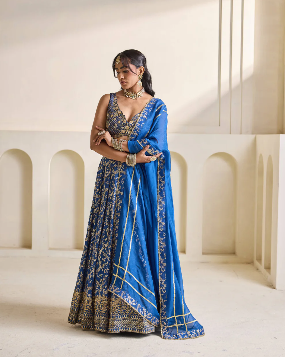 Deepika Chadha - Deep blue emb blouse and Brocade lehnga set From Heer
