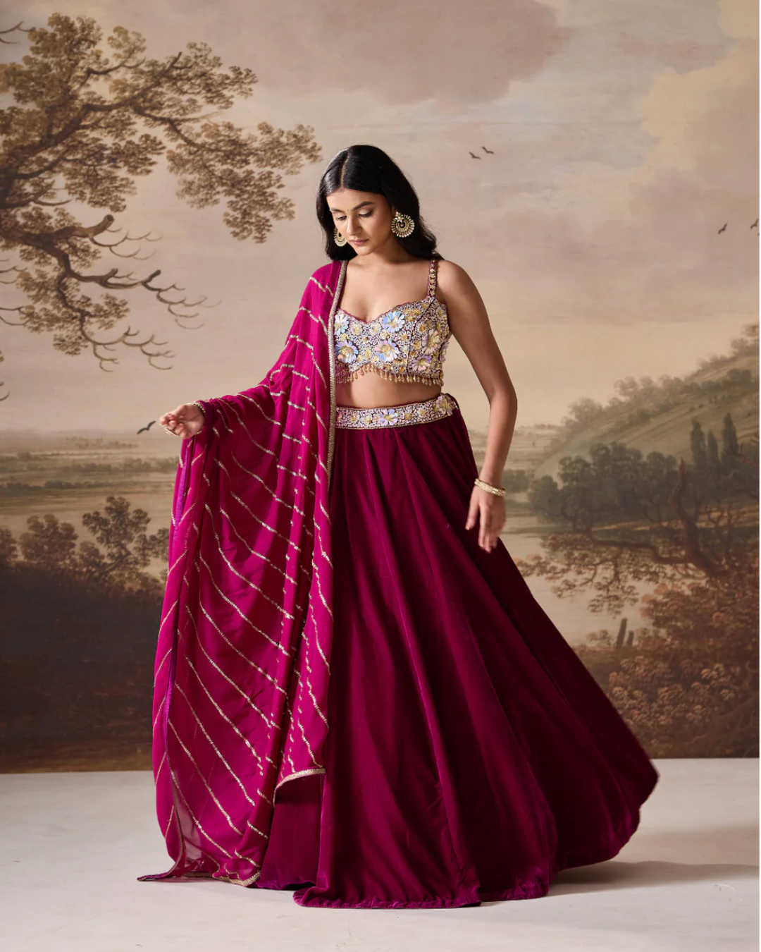 Deepika Chadha - Purple emb bustier and velevt lehnga set From Heer