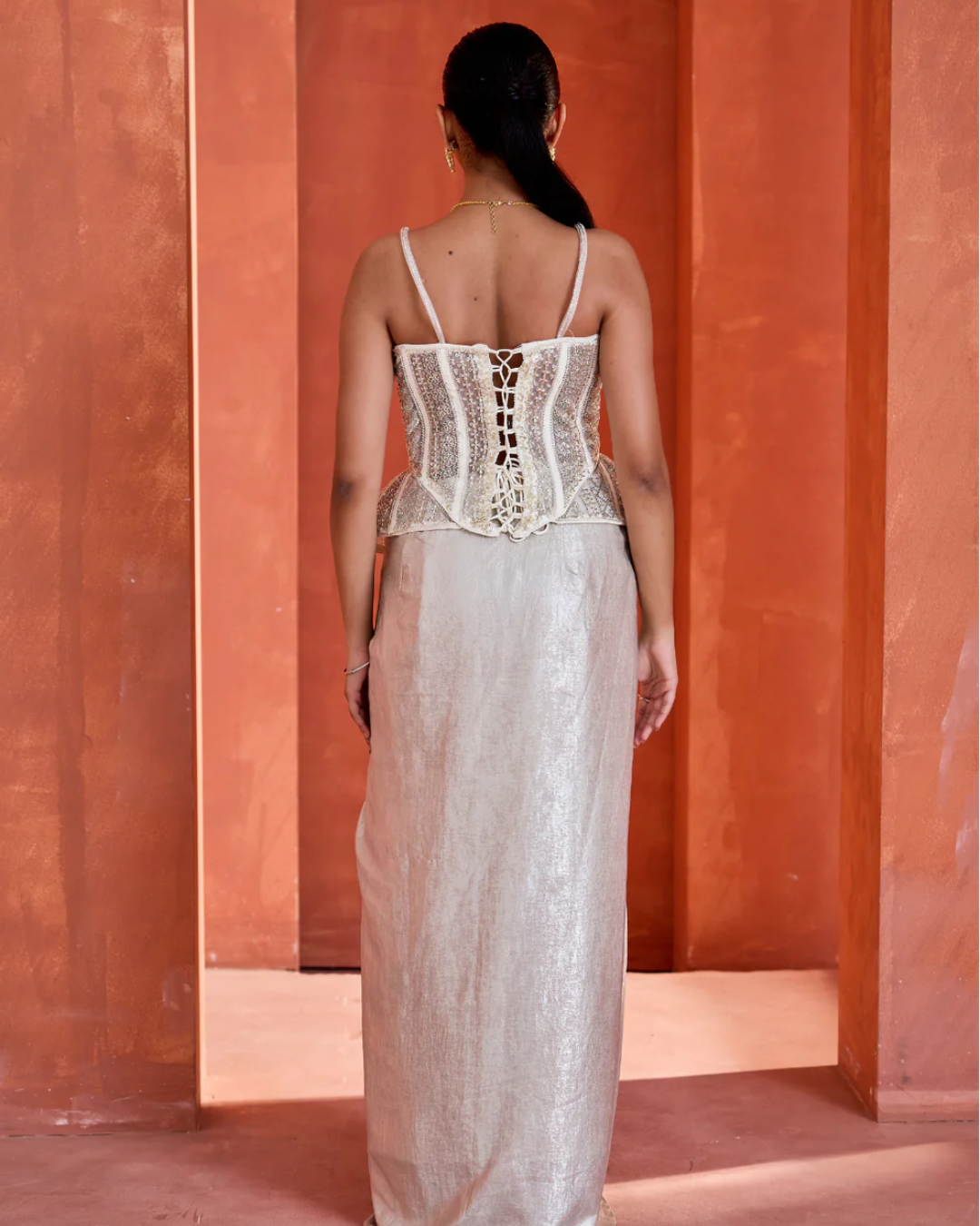 Deepika Chadha - White Drape skirt with Corset From Midnight