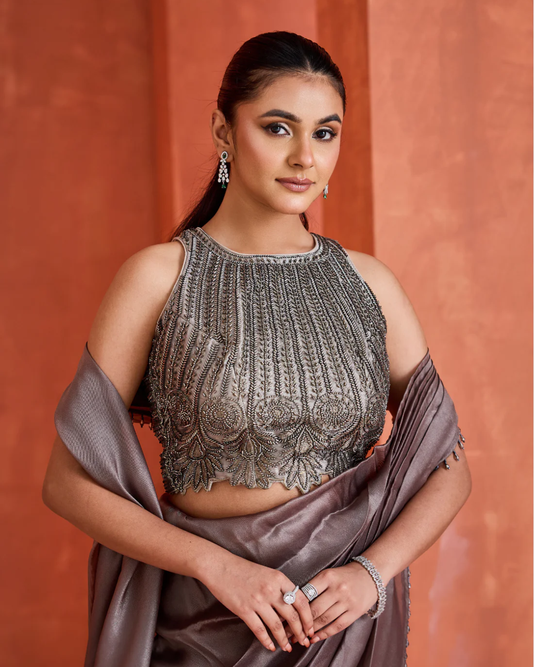 Deepika Chadha - Steel grey Mermaid drape skirt and blouse From Midnight