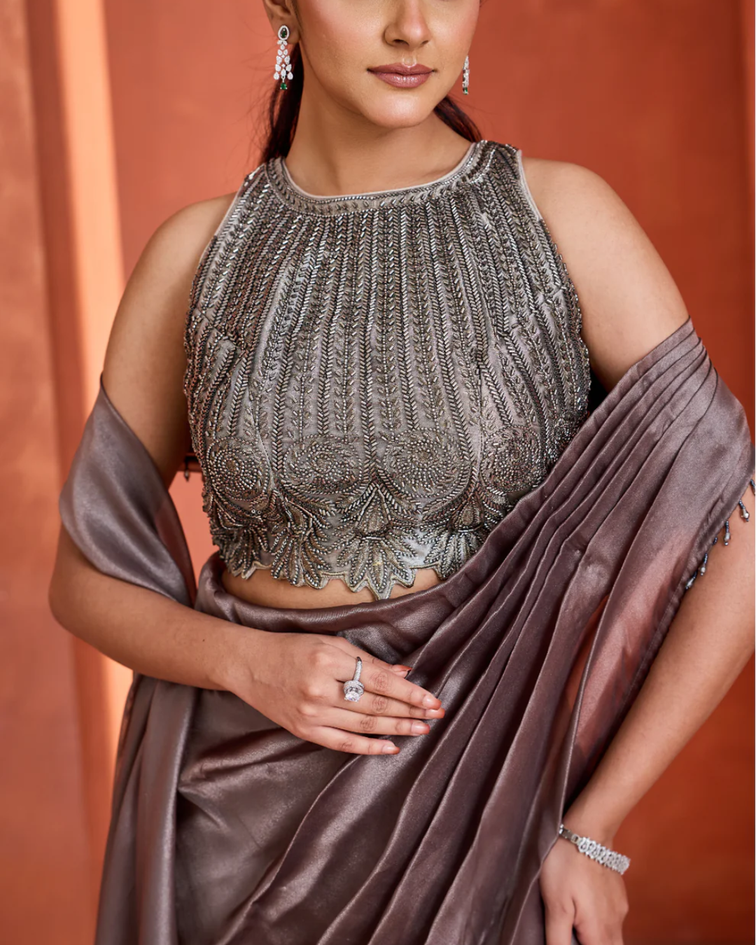 Deepika Chadha - Steel grey Mermaid drape skirt and blouse From Midnight