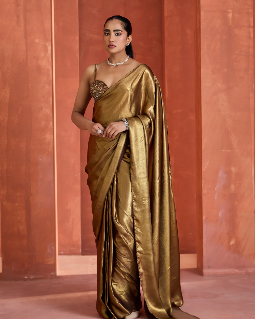 Deepika Chadha - Antique Gold Corset  Saree From Midnight