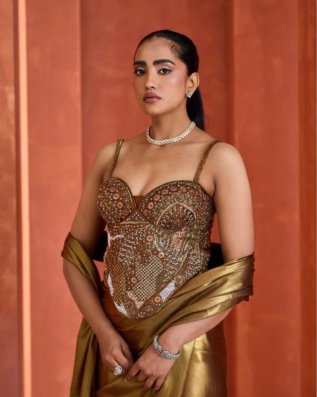 Deepika Chadha - Antique Gold Corset  Saree From Midnight