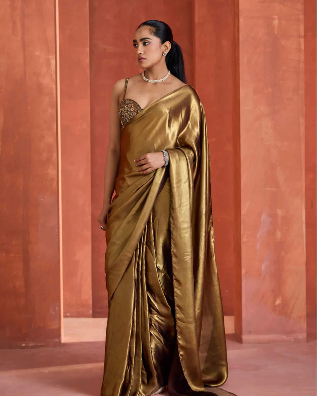 Deepika Chadha - Antique Gold Corset  Saree From Midnight