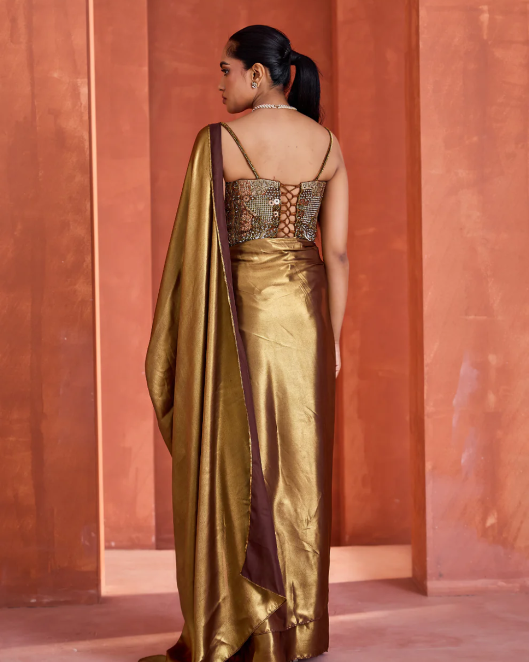 Deepika Chadha - Antique Gold Corset  Saree From Midnight