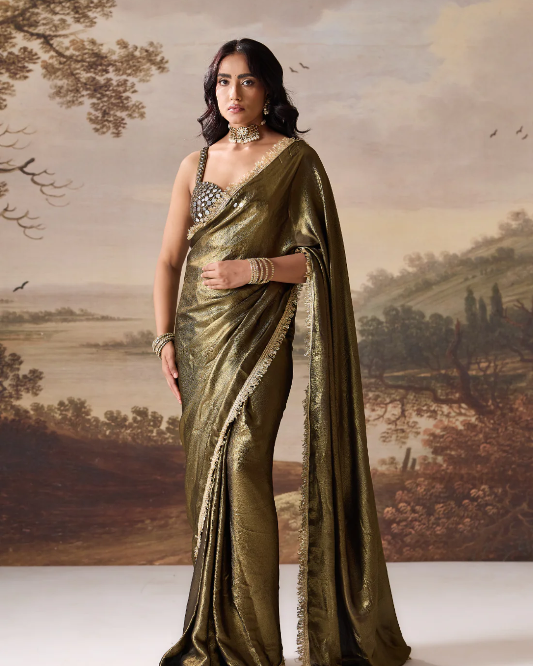 Deepika Chadha - olive ready to wear saree and blouse From Midnight