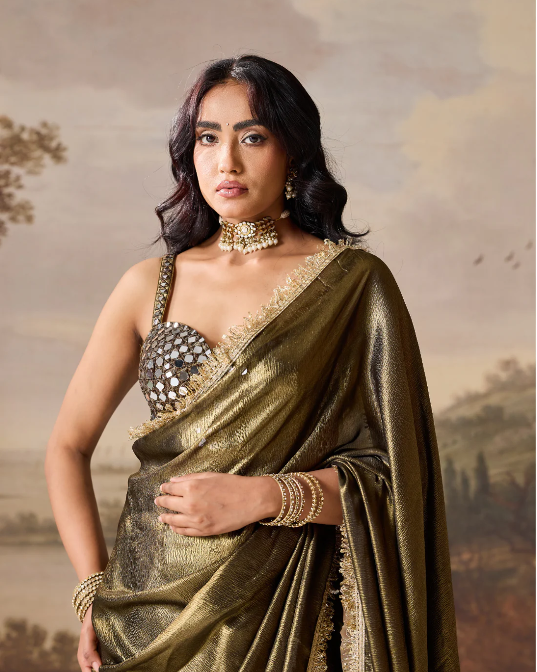 Deepika Chadha - olive ready to wear saree and blouse From Midnight