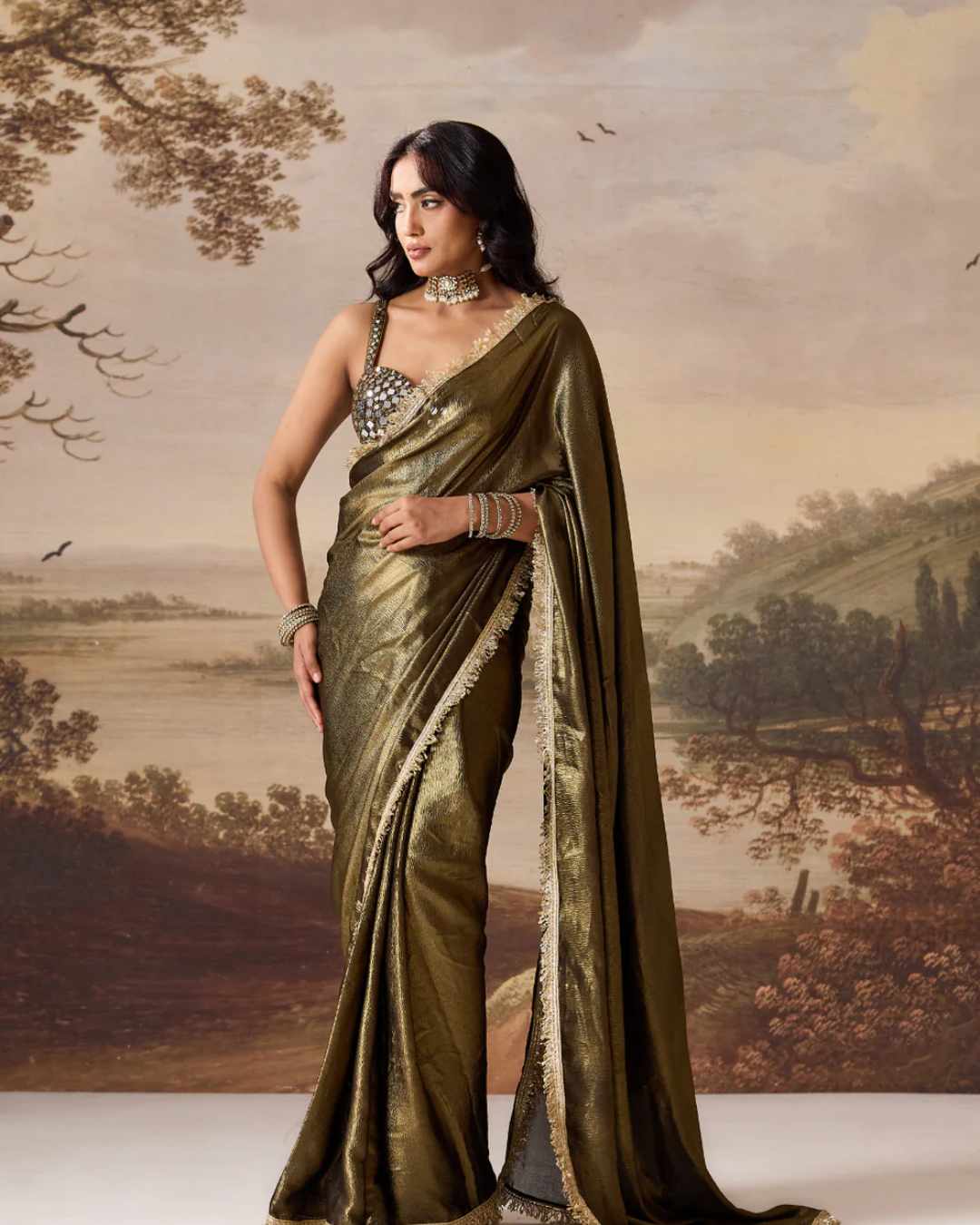 Deepika Chadha - olive ready to wear saree and blouse From Midnight