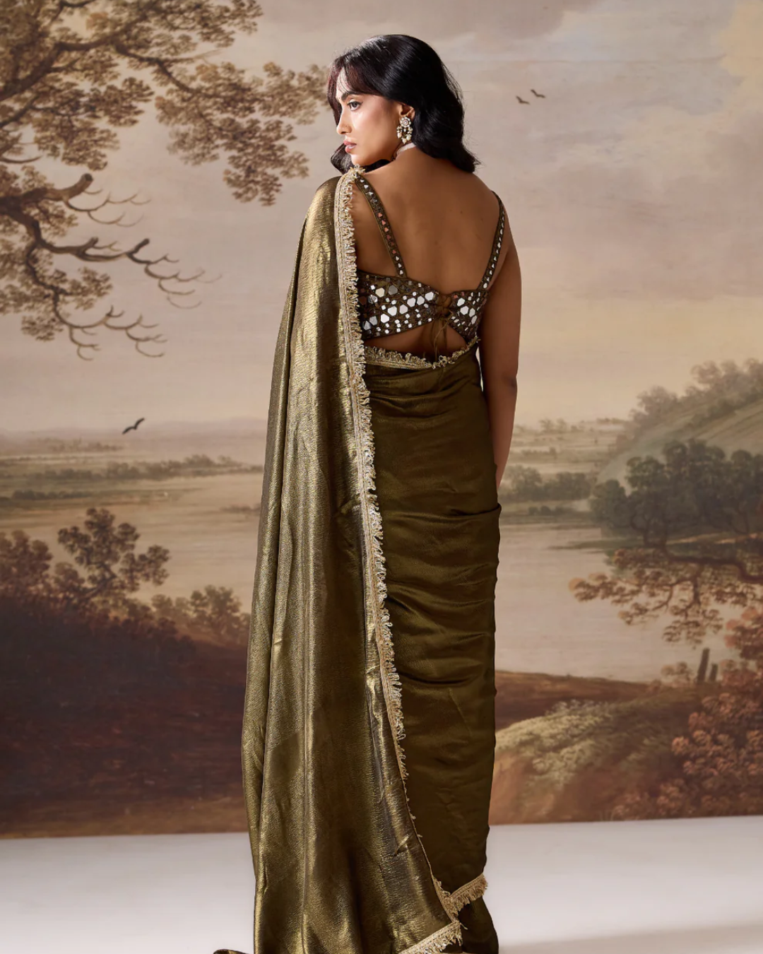 Deepika Chadha - olive ready to wear saree and blouse From Midnight