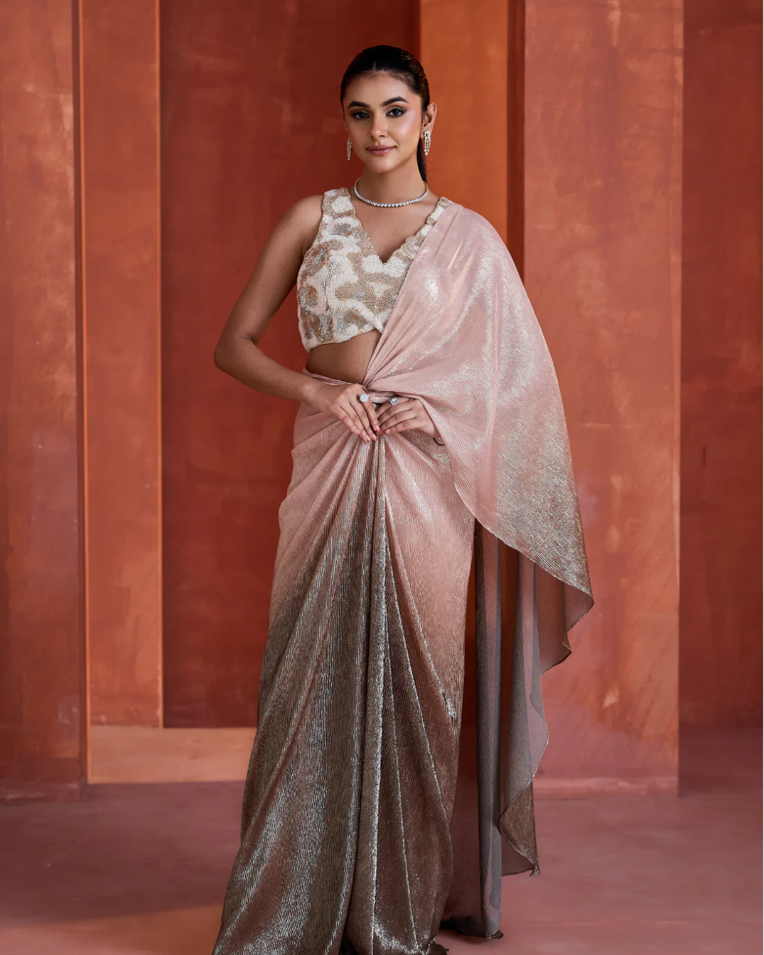 Deepika Chadha - Ombre pink drape skirt and blouse From Midnight