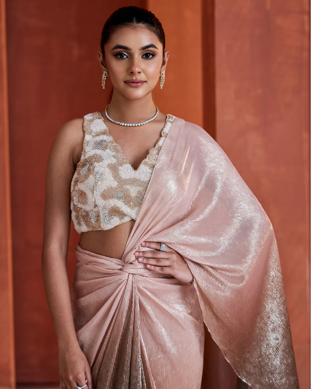 Deepika Chadha - Ombre pink drape skirt and blouse From Midnight