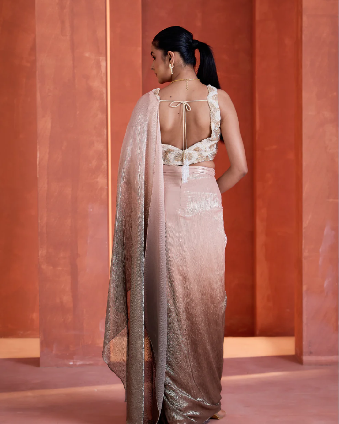 Deepika Chadha - Ombre pink drape skirt and blouse From Midnight