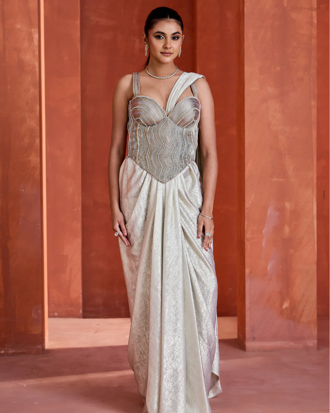Deepika Chadha - White Corset with drape skirt From Midnight