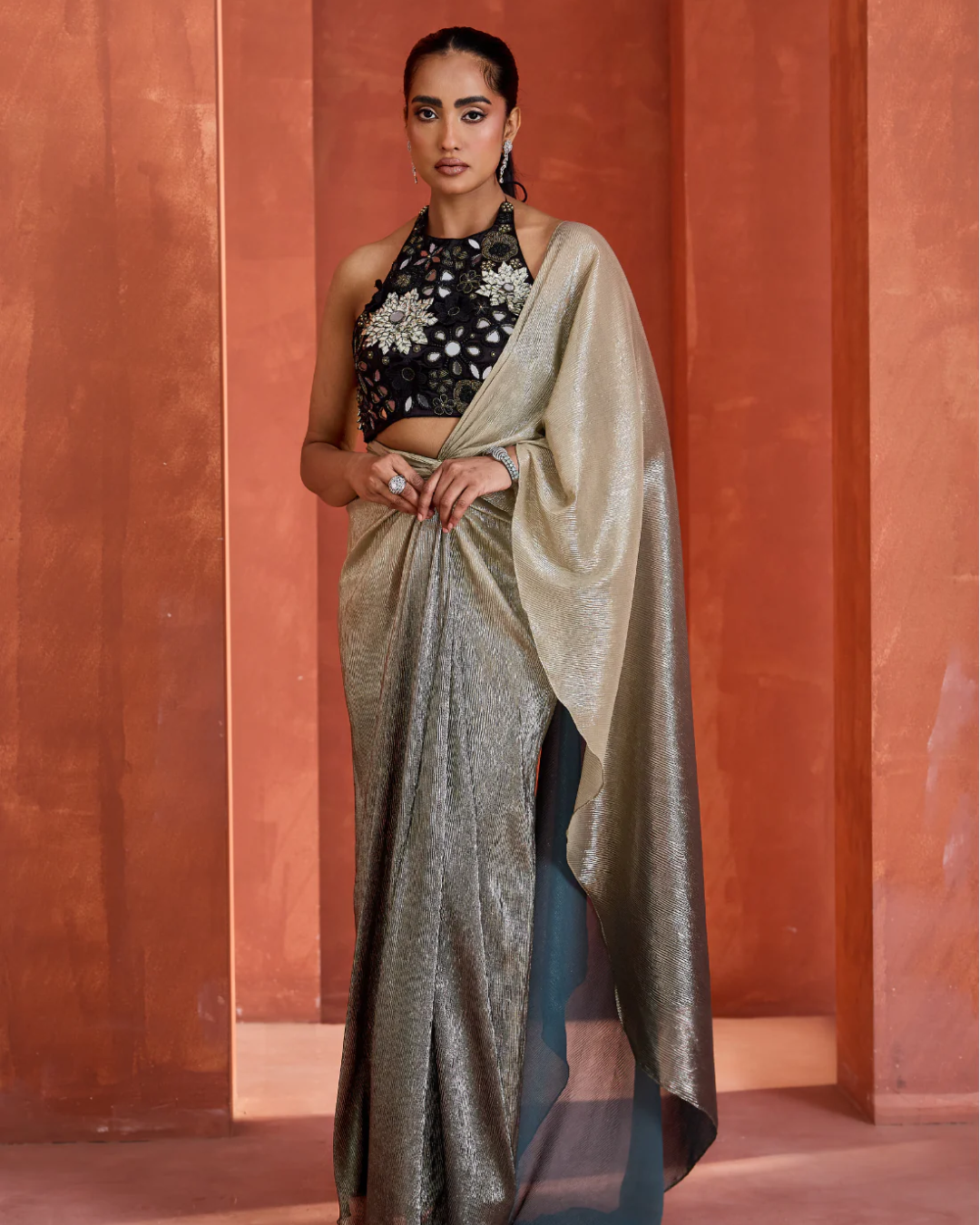 Deepika Chadha - Ombre Drape skirt with blouse From Midnight