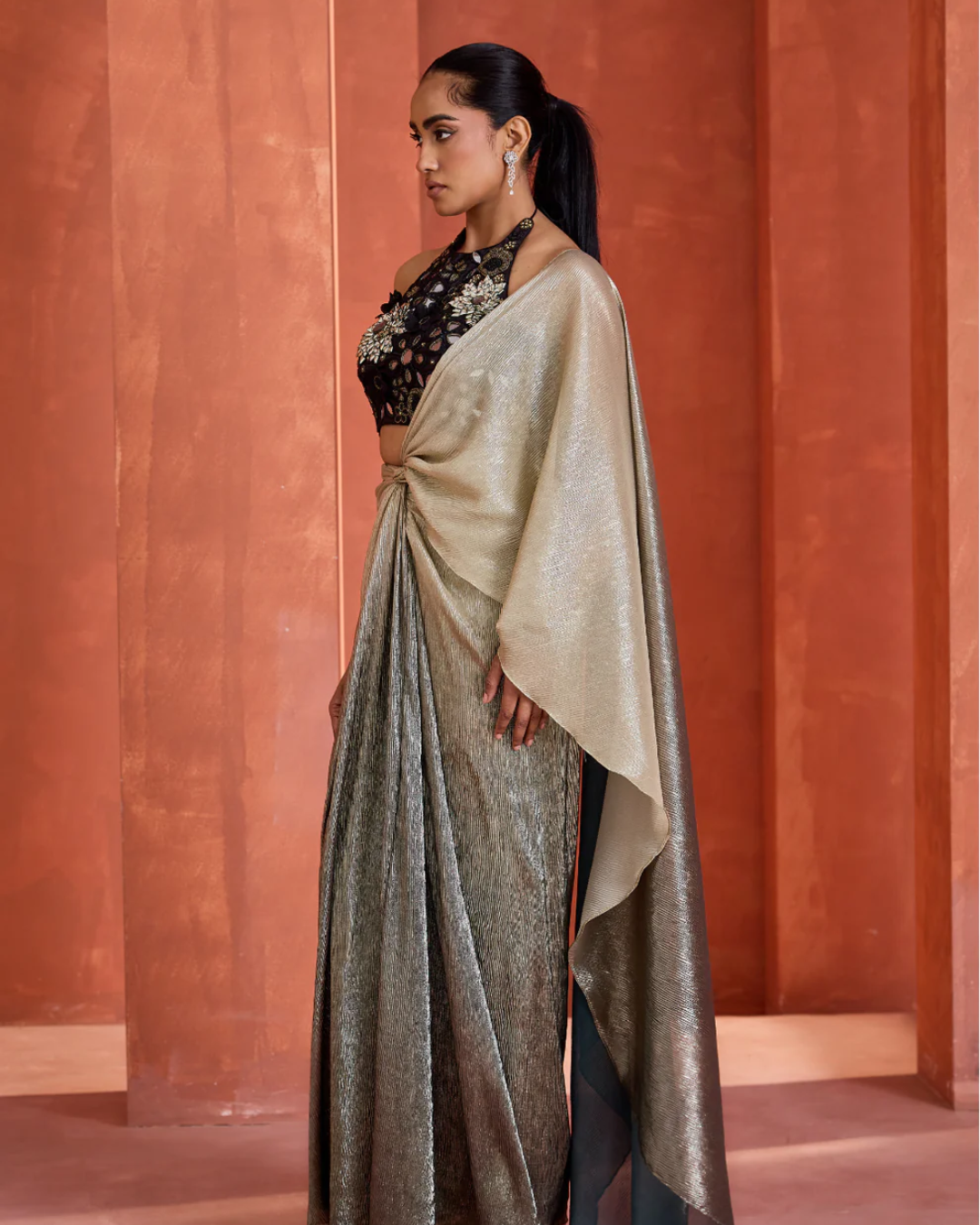 Deepika Chadha - Ombre Drape skirt with blouse From Midnight