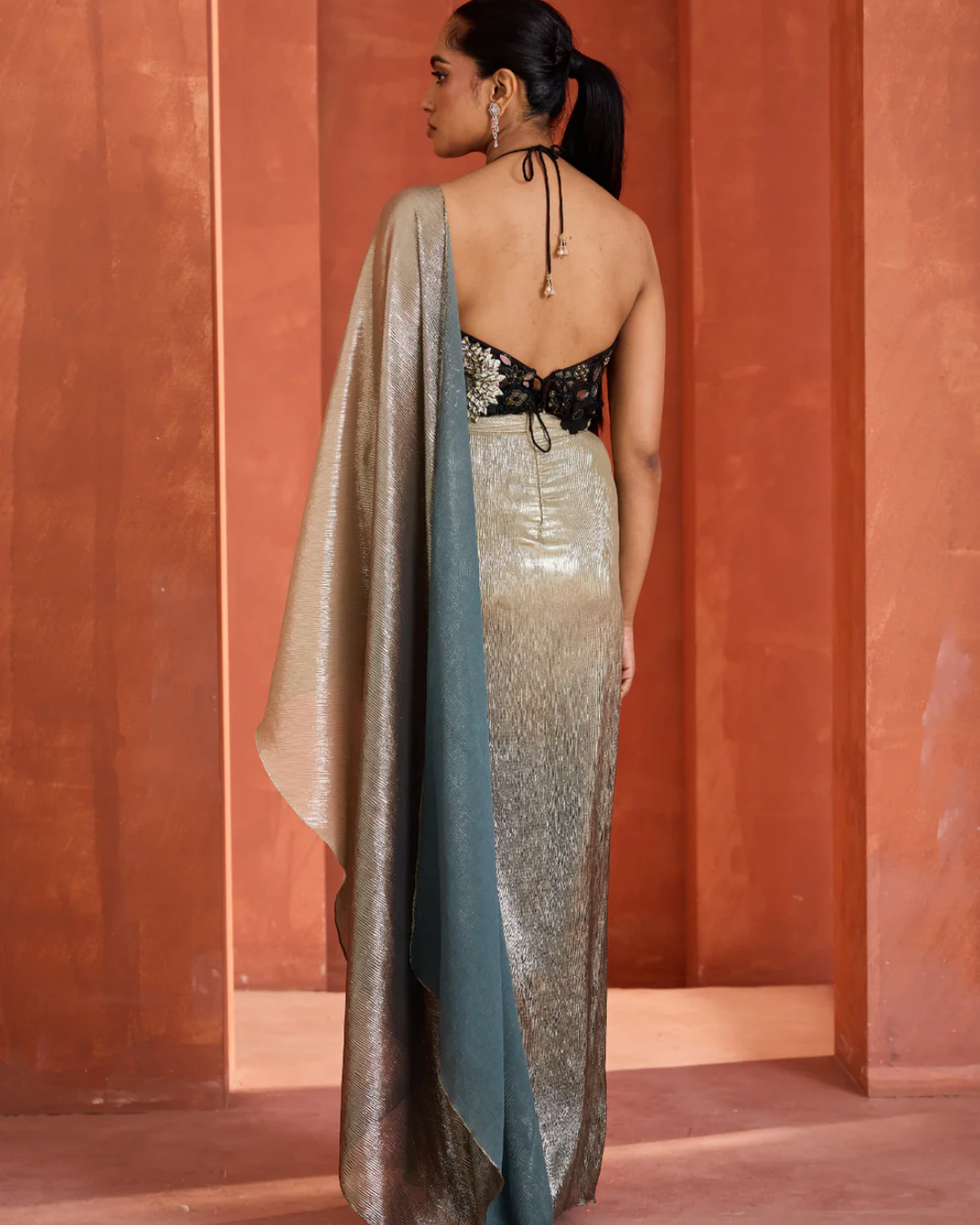 Deepika Chadha - Ombre Drape skirt with blouse From Midnight