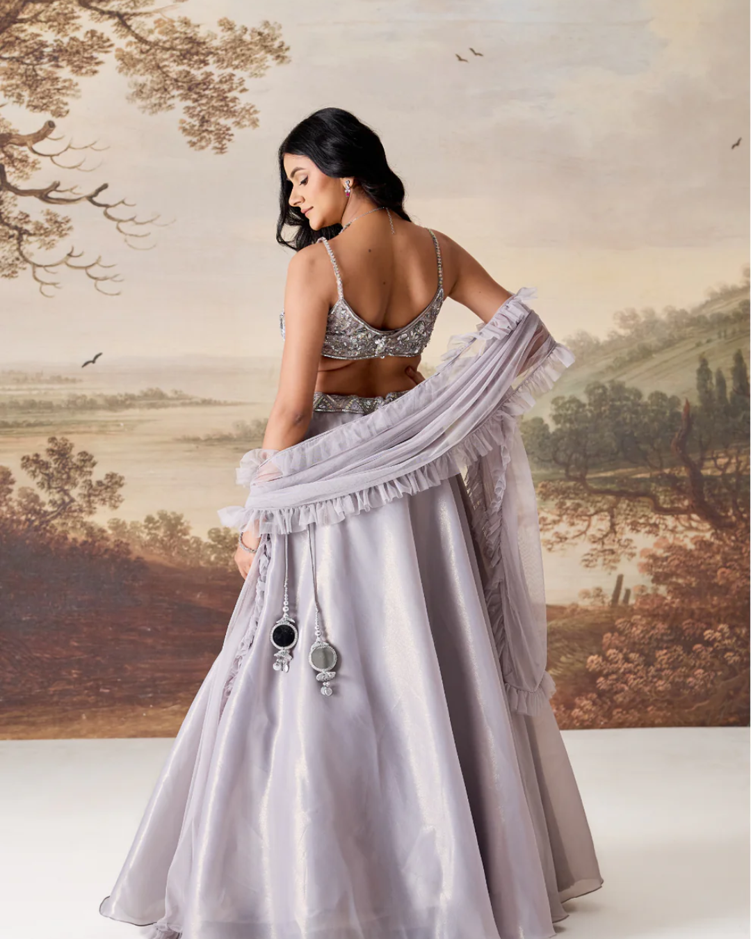 Deepika Chadha - Silver grey emb blouse, lehnga dupatta set From Muse