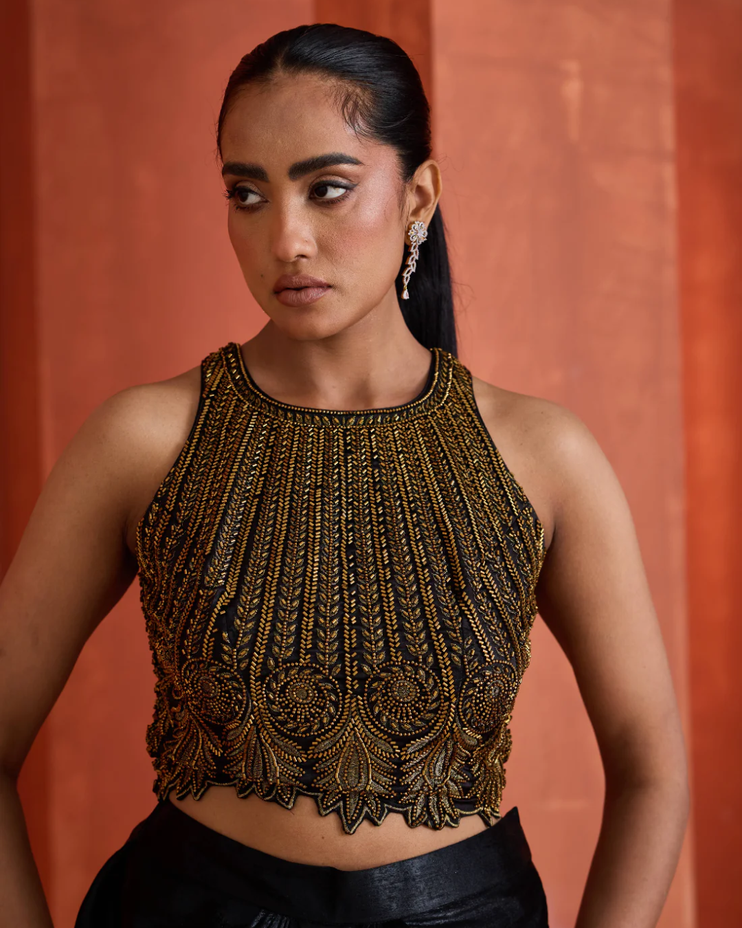 Deepika Chadha - Gold emb blouse, Drape skirt From Muse