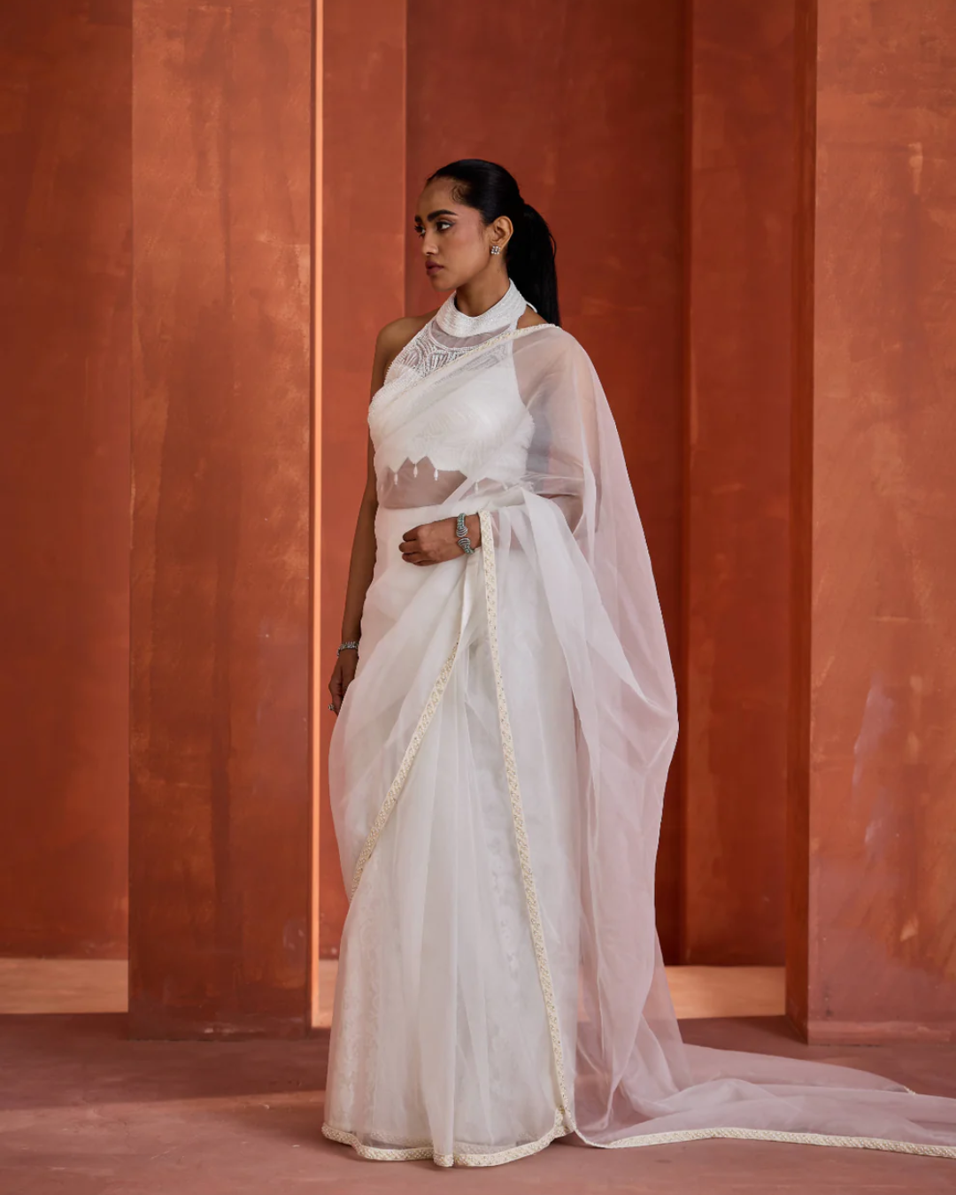 Deepika Chadha - Ivory emb Blouse,stitched ready to wear saree From Muse