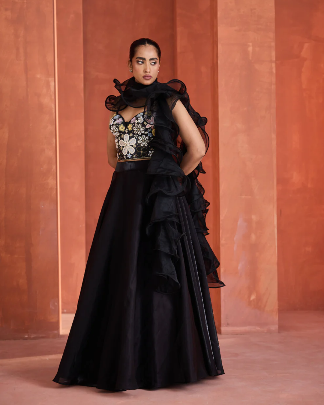 Deepika Chadha - Black emb corset, lehnga set From Muse