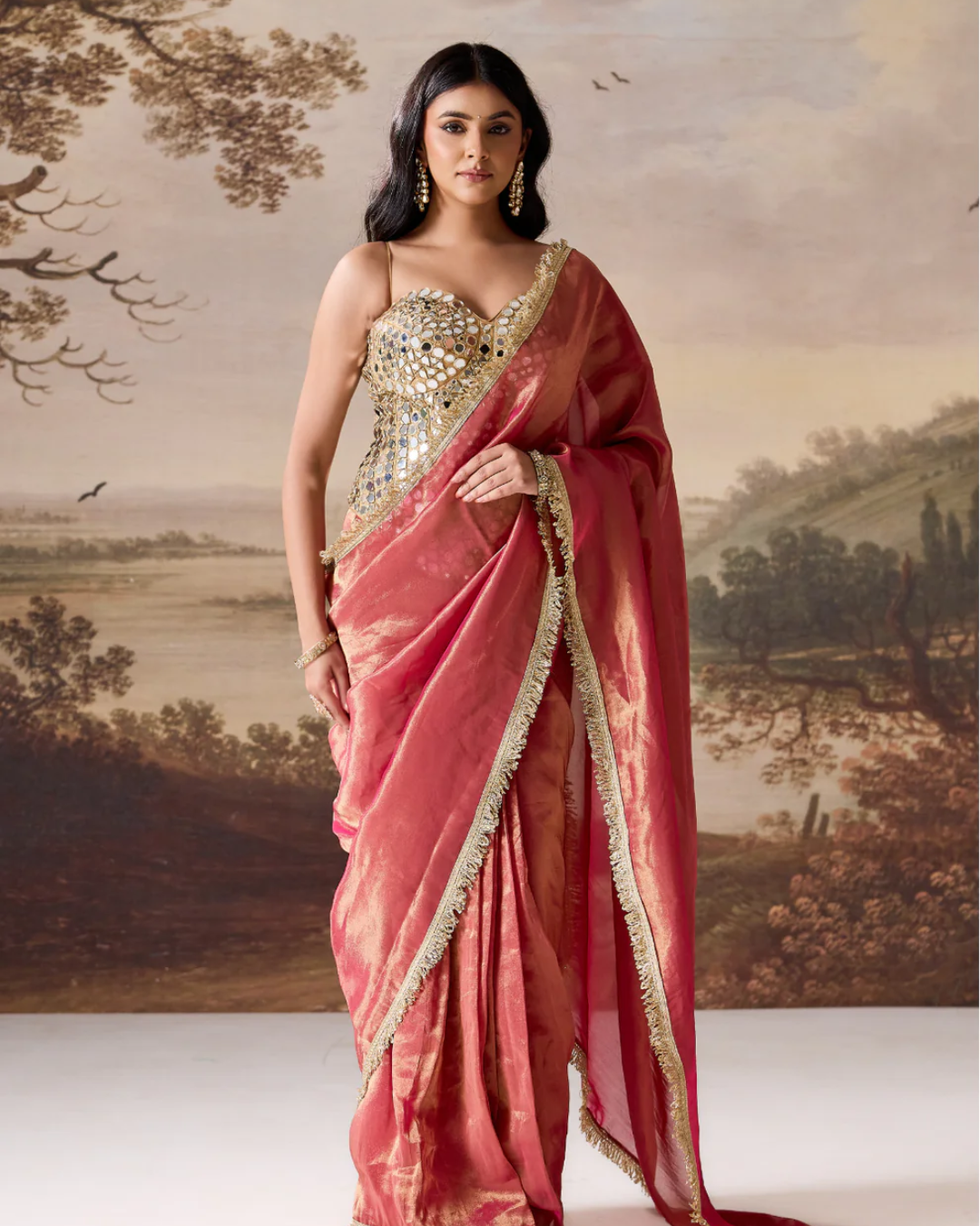 Deepika Chadha - Fucsia emb Corset, stitched saree set From Muse