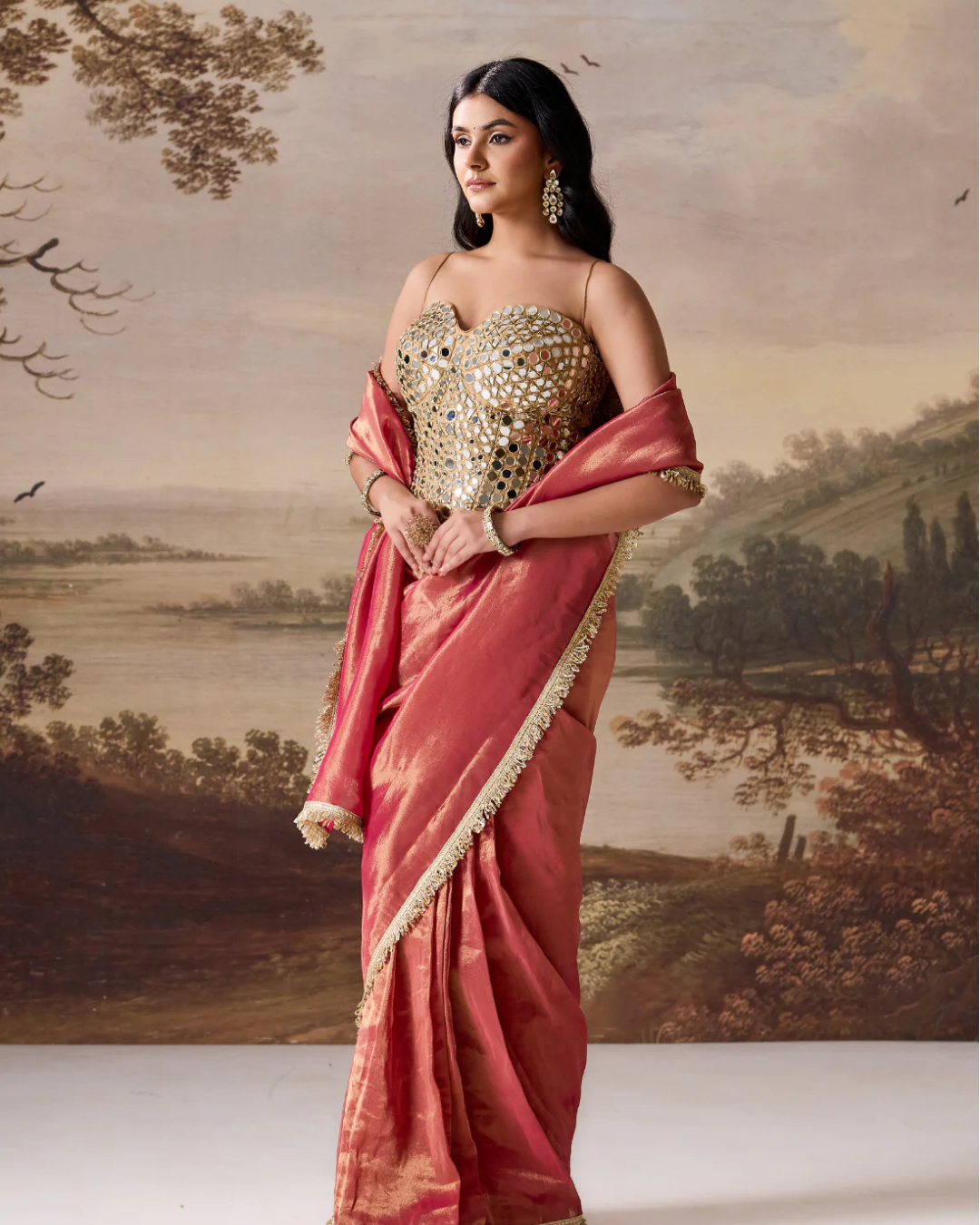 Deepika Chadha - Fucsia emb Corset, stitched saree set From Muse