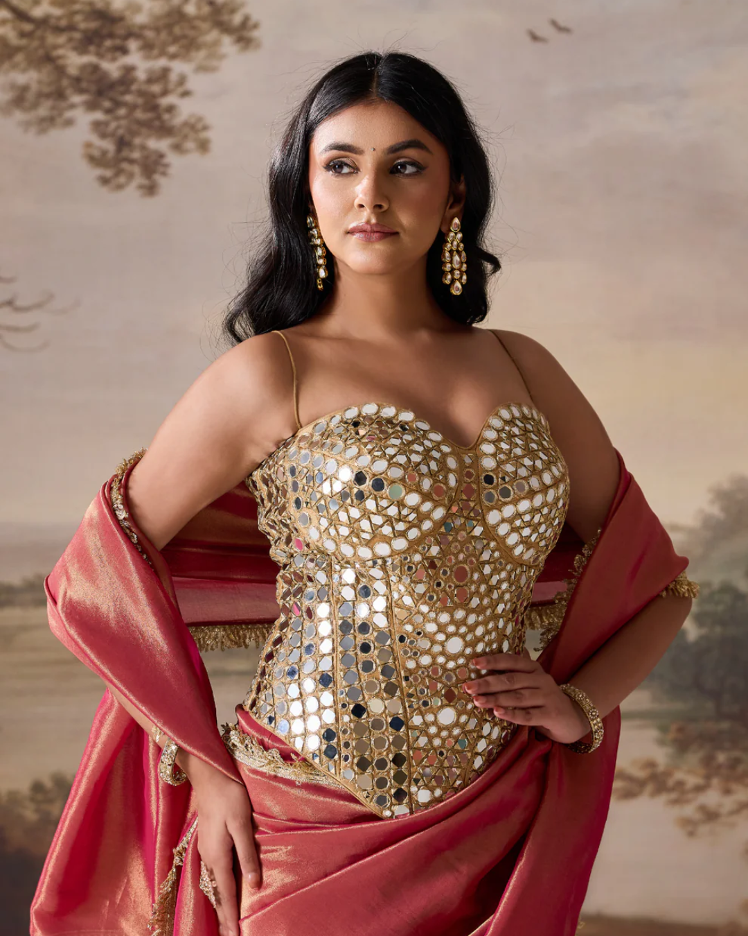 Deepika Chadha - Fucsia emb Corset, stitched saree set From Muse
