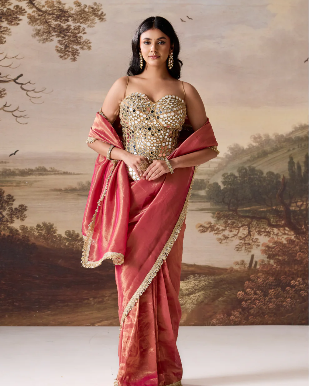 Deepika Chadha - Fucsia emb Corset, stitched saree set From Muse
