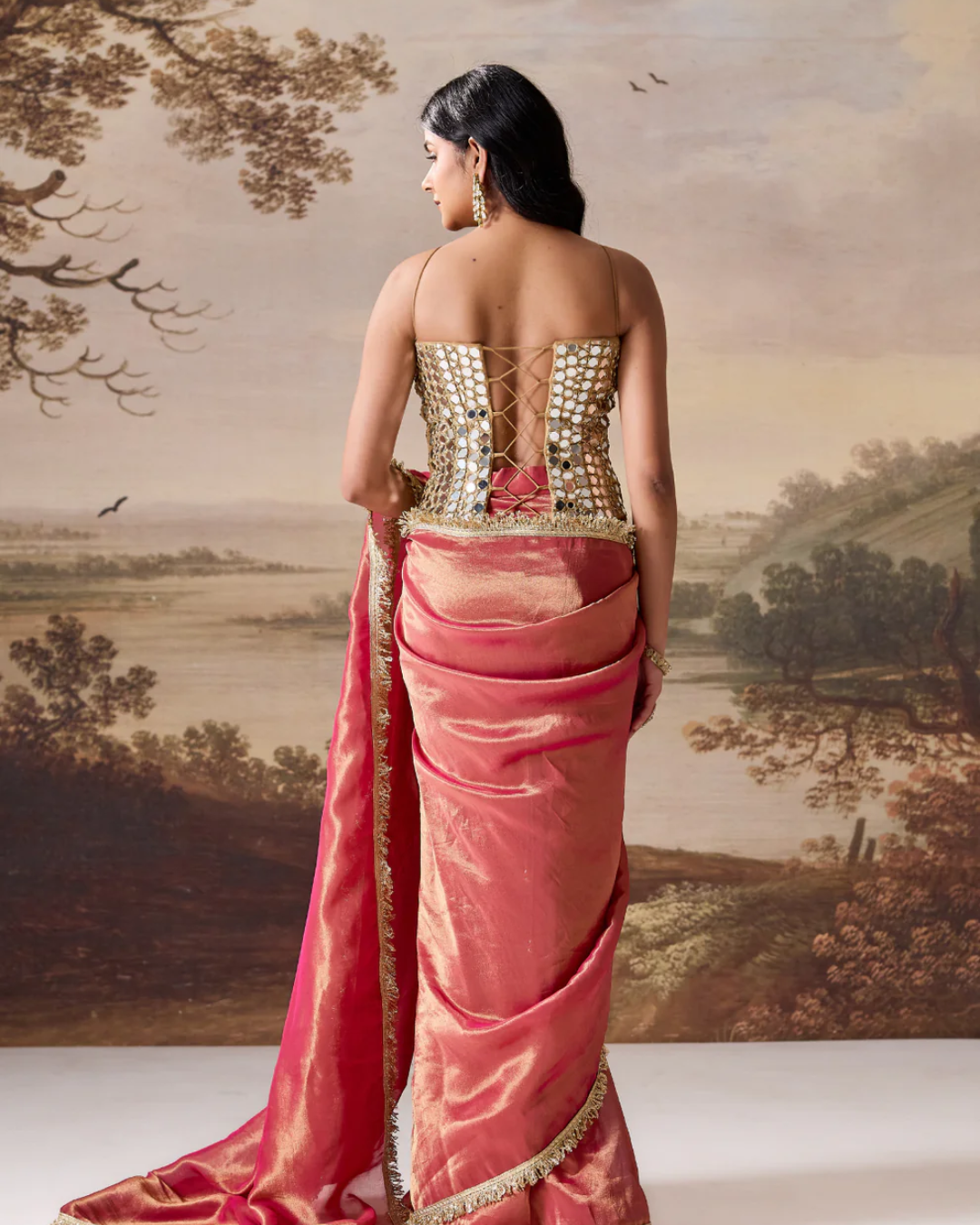 Deepika Chadha - Fucsia emb Corset, stitched saree set From Muse