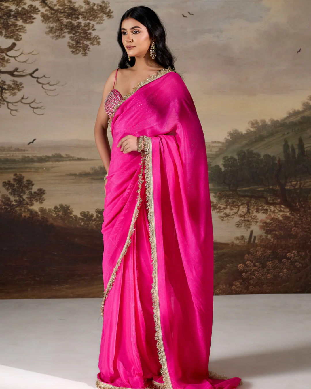 Deepika Chadha - Fucsia emb Corset, stitched saree set From Muse