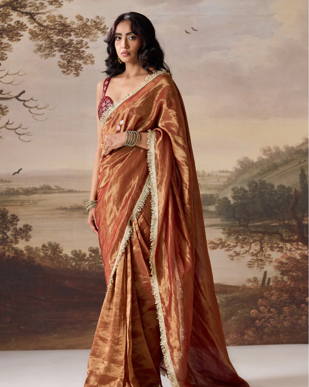 Deepika Chadha - Maroon emb Corset, stitched saree set From Muse