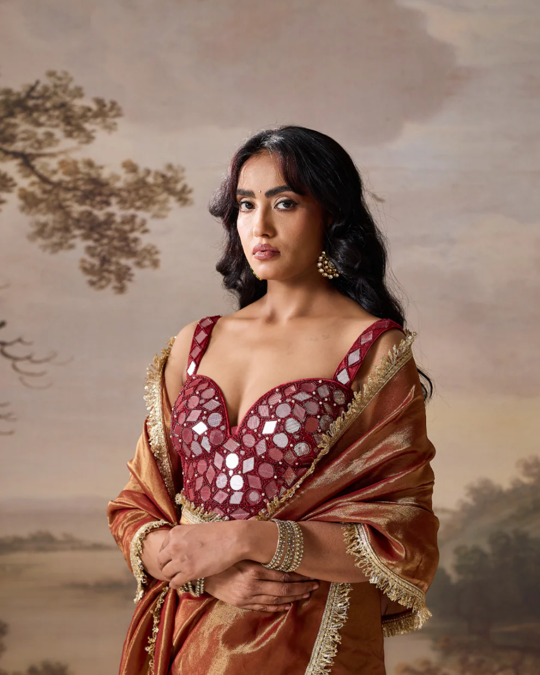 Deepika Chadha - Maroon emb Corset, stitched saree set From Muse