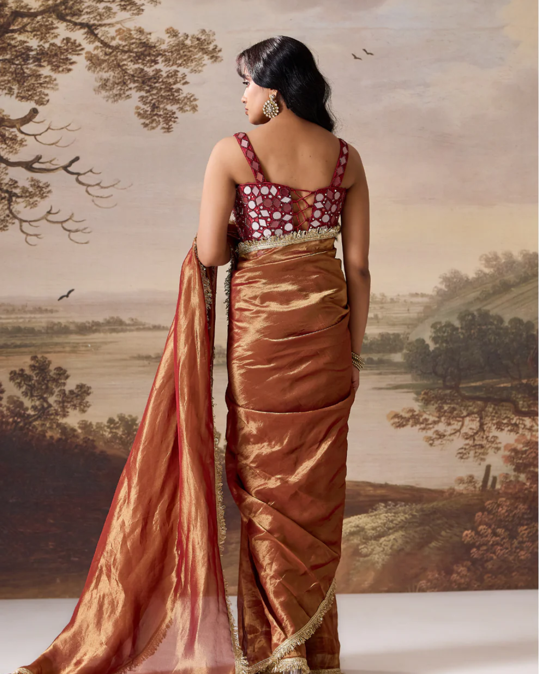 Deepika Chadha - Maroon emb Corset, stitched saree set From Muse